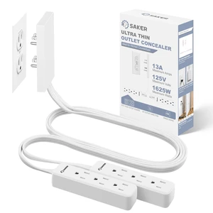 Dual Flat Extension Cord, 6-Outlet Extender, 5ft, White | Dual 5ft Flat Extension Cords, 6 Built-In Power Outlets, Universal Outlet Cover Design,Flat Plug Fits Tight Spaces Dual Flat Extension Cord, 6-Outlet Extender, 5ft, White | Dual 5ft Flat Extension Cords, 6 Built-In Power Outlets, Universal Outlet Cover Design,Flat Plug Fits Tight Spaces