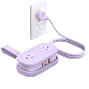 Purple Travel Power Strip with 4 AC Outlets 3 USB Ports (1 USB-C) PD20W 4FT Flat Plug Extension Cord, Compact Portable Design for Business Travel, Cruise Ship Essentials-AP3 Purple Travel Power Strip with 4 AC Outlets 3 USB Ports (1 USB-C) PD20W 4FT Flat Plug Extension Cord, Compact Portable Design for Business Travel, Cruise Ship Essentials-AP3
