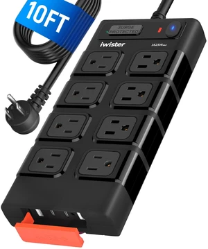 Outdoor Power Strip Waterproof IPX6, Outlet Extender, 8 AC+4USB 10FT Extension Cord with Surge Protector, 1625W/13A, Wall-Mountable, Ideal for Home Office, Kitchen, Porch, Patio, UL Listed Outdoor Power Strip Waterproof IPX6, Outlet Extender, 8 AC+4USB 10FT Extension Cord with Surge Protector, 1625W/13A, Wall-Mountable, Ideal for Home Office, Kitchen, Porch, Patio, UL Listed