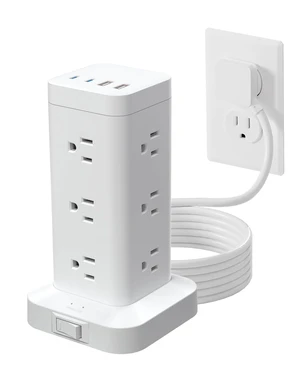 Tower Power Strip with PD 30W Fast-Charging Port, 12 Outlets, 4 USB Ports (2 USB-C), 1800J Surge Protector, Charging Station for Multiple Devices,15FT Extension Cord, White, Home Office Essentials Tower Power Strip with PD 30W Fast-Charging Port, 12 Outlets, 4 USB Ports (2 USB-C), 1800J Surge Protector, Charging Station for Multiple Devices,15FT Extension Cord, White, Home Office Essentials