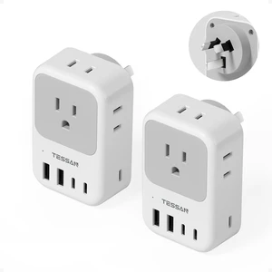 Australia Plug Adapter, 2 Pack 28W New Zealand Power Adapter, 4 Outlets 5 USB Ports (3 USB-C), Type I Travel Adaptor Australia Plug Adapter, 2 Pack 28W New Zealand Power Adapter, 4 Outlets 5 USB Ports (3 USB-C), Type I Travel Adaptor