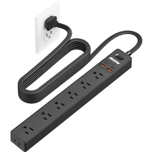 10 Ft Extension Cord Power Strip,Surge Protector,7 AC Outlets 4 USB(2USB-C) 1700J, 0.33in 45°Ultra Thin Flat Plug, 1.9in Wide Spaced Outlet, 1875W, Desk Charging Station for Home Office Dorm, White 10 Ft Extension Cord Power Strip,Surge Protector,7 AC Outlets 4 USB(2USB-C) 1700J, 0.33in 45°Ultra Thin Flat Plug, 1.9in Wide Spaced Outlet, 1875W, Desk Charging Station for Home Office Dorm, White