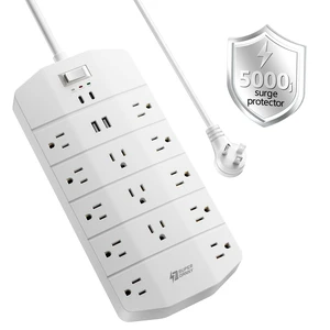 Power Strip Surge Protector 5000J, 10FT, 15A, PD 20W, 13 AC White, 2 USB-A & 2 USB-C Fast Charging Heavy Duty 14AWG/3C Industrial Grade 10ft Extension Cord for Workbench Home Office Power Strip Surge Protector 5000J, 10FT, 15A, PD 20W, 13 AC White, 2 USB-A & 2 USB-C Fast Charging Heavy Duty 14AWG/3C Industrial Grade 10ft Extension Cord for Workbench Home Office