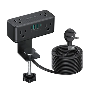 Compact Desk Clamp Power Strip 15 ft, Fit 2.16" Tabletop Edge, Black Flat Plug Fit Behind Furniture, 6 AC, 2 USB-C PD 20W, 2 USB-A, 900J, Space-saving for Small Home Office Desk Accessories Compact Desk Clamp Power Strip 15 ft, Fit 2.16" Tabletop Edge, Black Flat Plug Fit Behind Furniture, 6 AC, 2 USB-C PD 20W, 2 USB-A, 900J, Space-saving for Small Home Office Desk Accessories