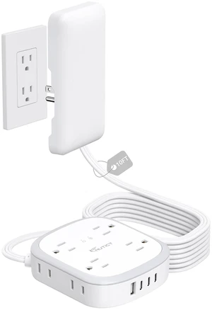 Outlet Cover 10FT Long Extension Cord, Surge Protector Power Strip 8 AC (4-2Pin) and 4 USB Ports, Wall Mount, 3 Prong Flat Wall Plug with Power Switch, Home Office Dorm Essentials, White Outlet Cover 10FT Long Extension Cord, Surge Protector Power Strip 8 AC (4-2Pin) and 4 USB Ports, Wall Mount, 3 Prong Flat Wall Plug with Power Switch, Home Office Dorm Essentials, White