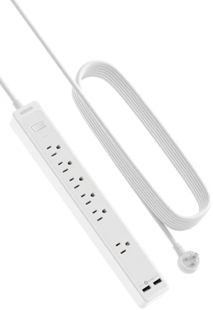 25ft Extension Cord Power Strip, 6 Outlets Surge Protector with 2 USB Ports, 15 A Circuit Breaker, Widely Spaced Outlet, Long Power Strip with Flat Plug Wall Mount for Home Office, Old House 25ft Extension Cord Power Strip, 6 Outlets Surge Protector with 2 USB Ports, 15 A Circuit Breaker, Widely Spaced Outlet, Long Power Strip with Flat Plug Wall Mount for Home Office, Old House