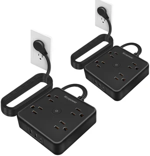 Power Strip 15 ft Cord,Long Power Strip with 4 Widely Outlets, Thin Extension Cord with 3 USB Ports(1 USB C Port),Slim Desk Charging Station,Black(2 Pack) Power Strip 15 ft Cord,Long Power Strip with 4 Widely Outlets, Thin Extension Cord with 3 USB Ports(1 USB C Port),Slim Desk Charging Station,Black(2 Pack)