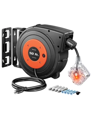 6 Grounded Outlets Retractable Extension Cord Reel 50FT Heavy Duty Power Cord, Llluminatedn/off Switch, Wall/Ceiling Mounted for Garage, Workshop, ETL Listed 6 Grounded Outlets Retractable Extension Cord Reel 50FT Heavy Duty Power Cord, Llluminatedn/off Switch, Wall/Ceiling Mounted for Garage, Workshop, ETL Listed