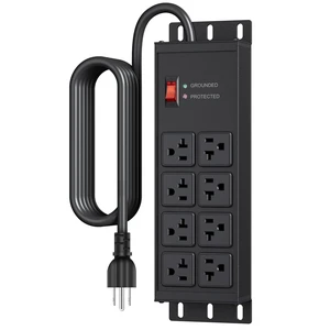 Heavy Duty Surge Protector, 12 Gauge Extension Cord, Black, 25 FT Metal Wall Mount 8 Outlets Power Strip, High Amp Outlet Extender for Garage Industrial Shop, 4800J Heavy Duty Surge Protector, 12 Gauge Extension Cord, Black, 25 FT Metal Wall Mount 8 Outlets Power Strip, High Amp Outlet Extender for Garage Industrial Shop, 4800J