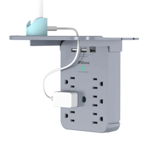 Wall Outlet Extender with Shelf, Surge Protector 6 AC Multi Plug Outlet 3 USB Charger Station Splitter Expander for Bathroom Home, Gray Wall Outlet Extender with Shelf, Surge Protector 6 AC Multi Plug Outlet 3 USB Charger Station Splitter Expander for Bathroom Home, Gray