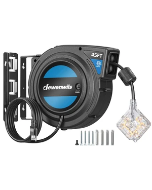 45FT Retractable Extension Cord Reel, 6 Outlets, 12/3AWG SJTOW 15A Circuit Breaker,Automatic Retractable,Twist-Lock Stopper, 180°Swivel Bracket, Lighted Plug End for Garage,Workshop 45FT Retractable Extension Cord Reel, 6 Outlets, 12/3AWG SJTOW 15A Circuit Breaker,Automatic Retractable,Twist-Lock Stopper, 180°Swivel Bracket, Lighted Plug End for Garage,Workshop