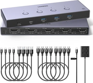 UGREEN 8K@60Hz HDMI KVM Switch 4 Computers with 4 USB 3.0 Ports Aluminum KVM Switches Share One Monitor Keyboard Mouse Hard Drives Printer with 4 HDMI Cables, 4 USB Cables and Desktop Controller UGREEN 8K@60Hz HDMI KVM Switch 4 Computers with 4 USB 3.0 Ports Aluminum KVM Switches Share One Monitor Keyboard Mouse Hard Drives Printer with 4 HDMI Cables, 4 USB Cables and Desktop Controller