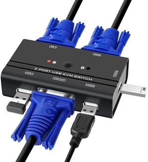 VGA USB KVM Switch, 2 Port VGA KVM Switcher Selector with Cables for 2PC Sharing 1 Video Monitor and 3 USB Devices Keyboard Mouse Printer Scanner VGA USB KVM Switch, 2 Port VGA KVM Switcher Selector with Cables for 2PC Sharing 1 Video Monitor and 3 USB Devices Keyboard Mouse Printer Scanner