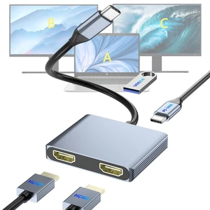 USB C to Dual HDMI Adapter, HDMI Splitter for Dual Monitors Support C to 2 HD Splitter Extended Display for Type C Devices, MacOS only Mirrors Same Screen(SST), Windows Extend Two Different Screen USB C to Dual HDMI Adapter, HDMI Splitter for Dual Monitors Support C to 2 HD Splitter Extended Display for Type C Devices, MacOS only Mirrors Same Screen(SST), Windows Extend Two Different Screen
