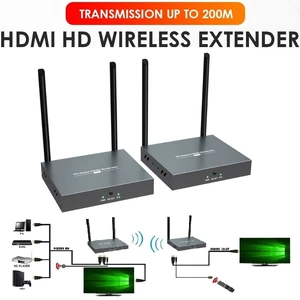 Up to 656Ft, H.264 Wireless HDMI Video Extender with Local Pass-through 1080P@60Hz HDMI Loop-out Transmitter Receiver Kit 200m Extension with IR remote Up to 656Ft, H.264 Wireless HDMI Video Extender with Local Pass-through 1080P@60Hz HDMI Loop-out Transmitter Receiver Kit 200m Extension with IR remote
