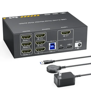 KVM Switch 3 Monitors for 1 Laptop and 1 Desktop 4K@60Hz, USB C HDMI Three Monitor KVM Switch,Docking Station KVM Switches with 4 USB 3.0 Port, 87W PD Charging KVM Switch 3 Monitors for 1 Laptop and 1 Desktop 4K@60Hz, USB C HDMI Three Monitor KVM Switch,Docking Station KVM Switches with 4 USB 3.0 Port, 87W PD Charging