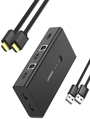UGREEN KVM Switch, HDMI and USB Switcher 2 in 1 Out Switches for 2 Computers Share Keyboard Mouse Printer and 1 Monitor, Support Full HD 4K@30Hz with One Button Switch, 2 USB Cable and 2 HDMI Cable UGREEN KVM Switch, HDMI and USB Switcher 2 in 1 Out Switches for 2 Computers Share Keyboard Mouse Printer and 1 Monitor, Support Full HD 4K@30Hz with One Button Switch, 2 USB Cable and 2 HDMI Cable