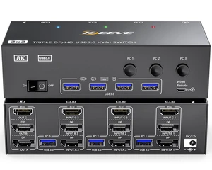 KVM Switch 3 Monitors 3 Computers 8K@60Hz, MLEEDA HDMI + 2* Displayport Triple Monitor KVM Switch,3 Monitor KVM with 4 USB 3.0 Ports for Keyboard Mouse Printer, Wired Remote and Power Adapter Included KVM Switch 3 Monitors 3 Computers 8K@60Hz, MLEEDA HDMI + 2* Displayport Triple Monitor KVM Switch,3 Monitor KVM with 4 USB 3.0 Ports for Keyboard Mouse Printer, Wired Remote and Power Adapter Included