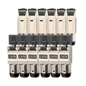 12-Pack RJ45 Connectors Tool Free Cat 8, Cat8 Field Termination Plug Shielded RJ45 Modular Plugs for 2000MHz 2GHz 40G Double Shielded Solid LAN Cable 22AWG-24AWG 12-Pack RJ45 Connectors Tool Free Cat 8, Cat8 Field Termination Plug Shielded RJ45 Modular Plugs for 2000MHz 2GHz 40G Double Shielded Solid LAN Cable 22AWG-24AWG