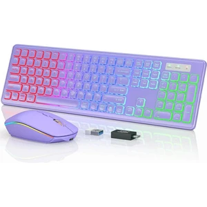 Wireless RGB Gaming Keyboard & Mouse Set Rechargeable, Ergonomic Tilt Design, 2.4G Quiet Combo for Home/Office - purple Wireless RGB Gaming Keyboard & Mouse Set Rechargeable, Ergonomic Tilt Design, 2.4G Quiet Combo for Home/Office - purple