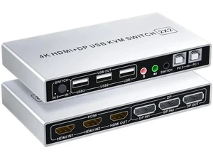 Vszerda Dual Monitor KVM Switch 2 In 2 Out, Hybrid DP+HDMI Input & Output 4K@60Hz KVM Switcher for 2 Computers Share Two Monitors Vszerda Dual Monitor KVM Switch 2 In 2 Out, Hybrid DP+HDMI Input & Output 4K@60Hz KVM Switcher for 2 Computers Share Two Monitors
