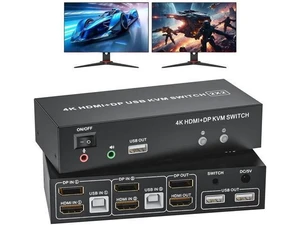 2x2 Hybrid DP 1.4+HDMI Dual Monitor KVM Switch 4K@60Hz, USB 2.0 KVM Switcher with Audio Mic Port for 2 PCs Share 2 Displays Keyboard Mouse Printer 2x2 Hybrid DP 1.4+HDMI Dual Monitor KVM Switch 4K@60Hz, USB 2.0 KVM Switcher with Audio Mic Port for 2 PCs Share 2 Displays Keyboard Mouse Printer