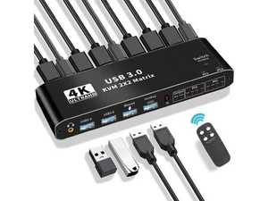2X2 HDMI Matrix KVM Switch 4K@60Hz, Dual Monitor KVM Switcher with 2 USB 3.0 Ports for 2 Computers Share 2 Displays 2X2 HDMI Matrix KVM Switch 4K@60Hz, Dual Monitor KVM Switcher with 2 USB 3.0 Ports for 2 Computers Share 2 Displays