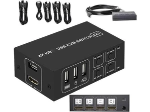 4 Port 4 In 1 Out HDMI KVM Switch 4K@30Hz 1080P@60Hz, USB KVM Switcher for 4 PCs Share Monitor Keyboard Mouse, Compatible with Windows Mac Laptops 4 Port 4 In 1 Out HDMI KVM Switch 4K@30Hz 1080P@60Hz, USB KVM Switcher for 4 PCs Share Monitor Keyboard Mouse, Compatible with Windows Mac Laptops