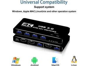 2 Port USB-C HDMI 2.0 KVM Switch 4K@60Hz, 2 in 1 Out KVM Console with 4 USB 3.0 Ports for 2 PCs Share Monitor Keyboard Mouse 2 Port USB-C HDMI 2.0 KVM Switch 4K@60Hz, 2 in 1 Out KVM Console with 4 USB 3.0 Ports for 2 PCs Share Monitor Keyboard Mouse