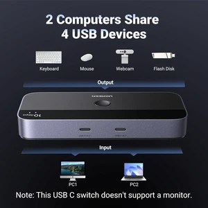 UGREEN 10Gbps USB C Switch 2 Computers Share 4 USB 3.2 Ports, USB Switcher Selector for PC Laptop Keyboard Mouse Webcam USB-Microphone, USB Switch Adapter with 2 USB C to C Data Cables and Remote UGREEN 10Gbps USB C Switch 2 Computers Share 4 USB 3.2 Ports, USB Switcher Selector for PC Laptop Keyboard Mouse Webcam USB-Microphone, USB Switch Adapter with 2 USB C to C Data Cables and Remote