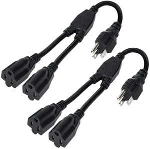 3-Prong Y Splitter Power Extension Cord 1 FT/2 Pack, Straight Plug 1 to 2 Way Outlet Space Saver, Heavy Duty Weatherproof SJTW, 16AWG 13A, 5-15P Cable Extender for Indoor Outdoor-UL 3-Prong Y Splitter Power Extension Cord 1 FT/2 Pack, Straight Plug 1 to 2 Way Outlet Space Saver, Heavy Duty Weatherproof SJTW, 16AWG 13A, 5-15P Cable Extender for Indoor Outdoor-UL