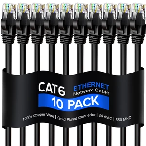 Maximm Cat 6 Ethernet Cable 2 Ft, 100% Pure Copper, Cat6 Cable (10 Pack) LAN Cable, Internet Cable, Patch Cable and Network Cable - UTP (Black) 2 Feet Maximm Cat 6 Ethernet Cable 2 Ft, 100% Pure Copper, Cat6 Cable (10 Pack) LAN Cable, Internet Cable, Patch Cable and Network Cable - UTP (Black) 2 Feet