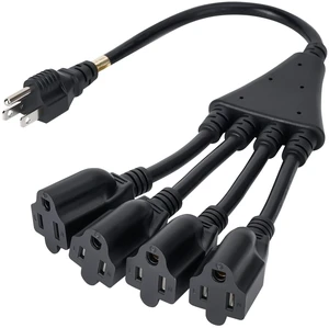 4 Way Power Cord Splitter Cable-3 Prong 1 to 4 Extension Cord-Outlet Saver-Elecan Male to Female Y Splitter Power Extension Cable StripUL Certified SJTW 16 Gauge 13 A/125 V1.5 Feet Black 4 Way Power Cord Splitter Cable-3 Prong 1 to 4 Extension Cord-Outlet Saver-Elecan Male to Female Y Splitter Power Extension Cable StripUL Certified SJTW 16 Gauge 13 A/125 V1.5 Feet Black