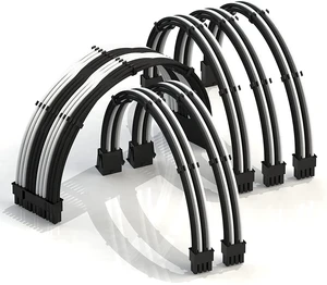 LINKUP - 30cm Super Soft and Flexible PSU Cable Extension Sleeved Custom Mod GPU PC Braided w/Comb Kit - Compatible with RTX30901x24 P (20+4)2x8 P (4+4) CPU3x8 P (6+2) GPU Set300mm - WhiteBlack LINKUP - 30cm Super Soft and Flexible PSU Cable Extension Sleeved Custom Mod GPU PC Braided w/Comb Kit - Compatible with RTX30901x24 P (20+4)2x8 P (4+4) CPU3x8 P (6+2) GPU Set300mm - WhiteBlack