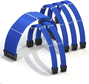 LINKUP - 50cm PSU Cable Extension Sleeved Custom Mod GPU PC Braided w/Comb Kit - Compatible with RTX30901 x 24 P (20+4)2 x 8 P (4+4) CPU3 x 8 P (6+2) GPU Set500mm - Blue LINKUP - 50cm PSU Cable Extension Sleeved Custom Mod GPU PC Braided w/Comb Kit - Compatible with RTX30901 x 24 P (20+4)2 x 8 P (4+4) CPU3 x 8 P (6+2) GPU Set500mm - Blue