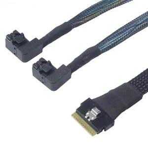 Mini SAS Slim SFF-8654 8i 4.0 to 2 Port SAS SFF-8643 right bend connection cable Mini SAS Slim SFF-8654 8i 4.0 to 2 Port SAS SFF-8643 right bend connection cable