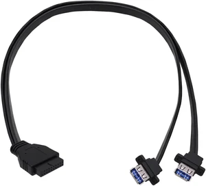 USB 3.0 Front Panel Cable, Motherboard 19/20pin Header Splitter to 2 USB Female Adapter Connector Extension Cable Wire Cord for PC DIY-50CM/1.64FT USB 3.0 Front Panel Cable, Motherboard 19/20pin Header Splitter to 2 USB Female Adapter Connector Extension Cable Wire Cord for PC DIY-50CM/1.64FT