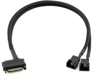 10 Inch Black Sleeved 15Pin SATA to Dual 3Pin/4Pin PWM Fan Y Splitter Cable, SATA Power to 2 PC Case Cooling Fans Adapter Cord 10 Inch Black Sleeved 15Pin SATA to Dual 3Pin/4Pin PWM Fan Y Splitter Cable, SATA Power to 2 PC Case Cooling Fans Adapter Cord
