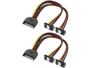 2 Pack 20CM SATA 15Pin Right Angle Y-Splitter Power Cable, 18AWG Male to Dual Female SATA Power Adapter for HDD & SSD 2 Pack 20CM SATA 15Pin Right Angle Y-Splitter Power Cable, 18AWG Male to Dual Female SATA Power Adapter for HDD & SSD