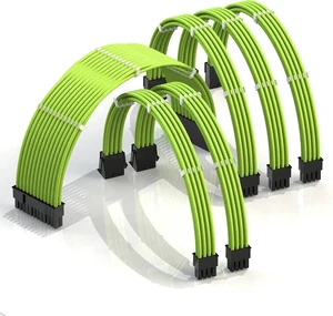 LINKUP - 30cm PSU Cable Extension Sleeved Custom Mod GPU PC Braided w/Comb Kit - Compatible with RTX30901 x 24 P (20+4)2 x 8 P (4+4) CPU3 x 8 P (6+2) GPU Set300mm - Green LINKUP - 30cm PSU Cable Extension Sleeved Custom Mod GPU PC Braided w/Comb Kit - Compatible with RTX30901 x 24 P (20+4)2 x 8 P (4+4) CPU3 x 8 P (6+2) GPU Set300mm - Green