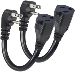 Short Power Extension Cord - Low Profile Wall Head 6 Inch 14AWG/3C SJTW Heavy Duty Extension Cable for Indoor/Outdoor, 90-Degree Flat Plug 15A/125V 1875W NEMA 5-15P to NEMA 5-15R, Black 2-Pack Short Power Extension Cord - Low Profile Wall Head 6 Inch 14AWG/3C SJTW Heavy Duty Extension Cable for Indoor/Outdoor, 90-Degree Flat Plug 15A/125V 1875W NEMA 5-15P to NEMA 5-15R, Black 2-Pack
