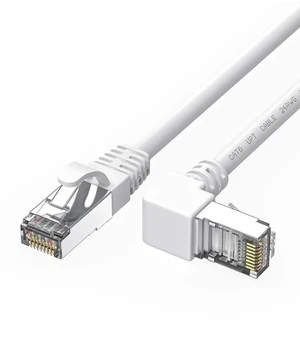 Cat6 90 Degree Upward Right Angle Ethernet Patch Cable RJ45 Gigabit LAN Network Cord 250MHz 1Gbps 26 AWG Copper Conductor Flexible PVC Jacket Narrow Space Wall Plate Connection White 3ft