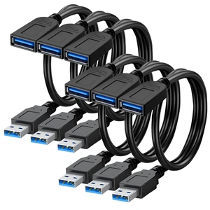 SaiTech IT 6 Pack Short Length 1 Feet USB 3.0 Extension Cable, USB 3.0 A Male to Female Extender - Black SaiTech IT 6 Pack Short Length 1 Feet USB 3.0 Extension Cable, USB 3.0 A Male to Female Extender - Black