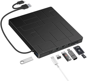 External DVD Drive, USB 3.0 Type-C DVD Player with 4 USB Ports and SD Readers for Laptop, Portable Disk Drive CD ROM Writer Burner Compatible with Laptop Desktop PC Windows MacBook Mac Linux Mac OS External DVD Drive, USB 3.0 Type-C DVD Player with 4 USB Ports and SD Readers for Laptop, Portable Disk Drive CD ROM Writer Burner Compatible with Laptop Desktop PC Windows MacBook Mac Linux Mac OS