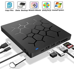 External DVD Drive, USB 3.0 Type C CD Drive, Dual Port DVD Player, Portable Optical Burner Writer Rewriter with 4 USB Ports and 2 SD Card Slots for Laptop Notebook Desktop PC MAC OS Windows 7/8/10 External DVD Drive, USB 3.0 Type C CD Drive, Dual Port DVD Player, Portable Optical Burner Writer Rewriter with 4 USB Ports and 2 SD Card Slots for Laptop Notebook Desktop PC MAC OS Windows 7/8/10
