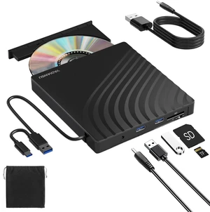 External CD DVD Drive, 7-in-1 USB 3.0 CD/DVD Drive Burner with 2 USB and 2 TF/SD Card Ports, Portable DVD CD+/-RW Player Reader Writer Recorder for Laptop, Desktop, Mac, Windows 11/10/8/7, Linux External CD DVD Drive, 7-in-1 USB 3.0 CD/DVD Drive Burner with 2 USB and 2 TF/SD Card Ports, Portable DVD CD+/-RW Player Reader Writer Recorder for Laptop, Desktop, Mac, Windows 11/10/8/7, Linux