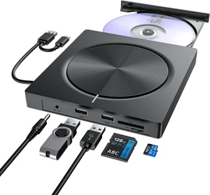 External DVD CD Drive for PC, USB 3.0 and USB-C External CD DVD Burner with 2 USB Ports and SD/TF Slot, Optical Portable DVD CD -/+RW Drive, External CD/DVD Drive for Windows/MacOS/Laptop/Desktop External DVD CD Drive for PC, USB 3.0 and USB-C External CD DVD Burner with 2 USB Ports and SD/TF Slot, Optical Portable DVD CD -/+RW Drive, External CD/DVD Drive for Windows/MacOS/Laptop/Desktop