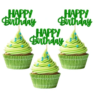 24Pcs Happy Birthday Cupcake Toppers Glitter Birthday Cupcake Food Picks for Celebrating Wedding Anniversary Party Cake Decorations Supplies Green 24Pcs Happy Birthday Cupcake Toppers Glitter Birthday Cupcake Food Picks for Celebrating Wedding Anniversary Party Cake Decorations Supplies Green