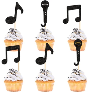 24Pcs Music Notes Cupcake Toppers Black Glitter Musical Symbol Microphone Cupcake Picks for Music Baby Shower Singer Birthday KTV Concert Party Cake Decorations Supplies 24Pcs Music Notes Cupcake Toppers Black Glitter Musical Symbol Microphone Cupcake Picks for Music Baby Shower Singer Birthday KTV Concert Party Cake Decorations Supplies