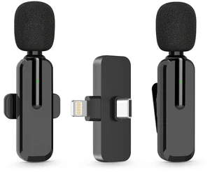 Wireless Lavalier Microphone Bluetooth Lapel Mic with Lightning and USB-C Receiver Clip-On Microphone for Video Recording Podcasting and Vlogging 360° Rotatable Clips 50ft Pickup Range 2-in-1 Port Wireless Lavalier Microphone Bluetooth Lapel Mic with Lightning and USB-C Receiver Clip-On Microphone for Video Recording Podcasting and Vlogging 360° Rotatable Clips 50ft Pickup Range 2-in-1 Port